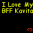 Yellow text on black background with red heart symbols, repeating 'I Love My BFF Kavita' across multiple