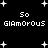 Black background with white pixelated text and star shapes arranged in two , each containing "So" above "GLAMOROUS"
