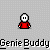 Pixel art character in red shirt with white face, transitioning to yellow hair and blue mask while holding a golden object.