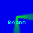Green neon outline of a stylized 'B' shape with four instances of the text 'Brionn' in cyan pixelated font on a solid blue background.
