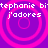 Pixelated purple background with four pink concentric circles, each containing white text reading 'stephanie b' and 'j'adores'.