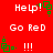 Red background with white text and green pixelated symbols repeating in a pattern
