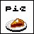 Pixelated image of a pie slice on a plate with the word "Pie" above it, showing animation changes in letter colors and positions.