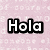 Pixelated image with 'Hola' text on pink background and star pattern in yellow, orange, and pink.