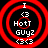 Four identical red concentric circle icons with white text "I <3 HotT GUYz <3<3" on black background