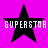 Four black star icons with white pixelated text "SUPERSTAR" on a bright pink background, arranged in a with slight variations in text and star alignment