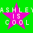 Green background with four identical pink star icons containing white text reading "ASHLEY IS COOL" arranged in a