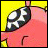 nine identical cartoon-style icons showing a pink character with black-and-white patterned eyes against yellow background, each containing one distinct yellow letter