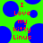 Green background with blue circles and red text reading 'I Love my Kitty Linus' in pixelated font.