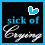 Two side-by-side pixel art display 'sick of Crying' text with a heart symbol above, showing color variation in the signature