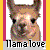Pixelated llama face with brown and green fur, black eyes, pink nose, and mouth; yellow border with magenta vertical stripes on sides.