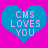 Two identical blue heart shapes on a bright pink background, each containing pixelated text reading CMS LOVES YOU in light pink letters.