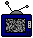 Pixelated blue television with gray antenna and static-filled screen, displayed in a of six identical frames