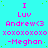 Cyan background with pink text and green dots, displaying repeated phrases 'I Luv Andrew<3' and '-Meghan' in a pattern