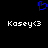 Blue pixelated heart symbol above two identical white text strings reading 'Kasey<3' on black background.