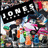 Pixelated static image with black background and white text fragments, featuring colorful pixelated figures in various poses and colors.