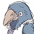 Pixelated blue bird-like character with beige beak and white eye ring, cropped to show head and upper body against transparent background.