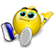Animated yellow cartoon character with blue-and-white shoes performing various poses across 10 frames in a contact sheet layout.