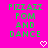 Bright pink background with green pixelated text reading "PIZZAII POM AND DANCE" and two white heart symbols at the bottom.