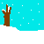 Pixel art animation showing seasonal transition from snowy landscape to sunny spring with trees and text.