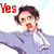 Pixelated anime-style character with dark hair and glasses in a blue jacket, shown across four with text changes and head movement