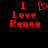 Red pixelated text and heart symbol on black background, with one version showing a heart symbol replacing the word 'love' in 'I Love Renee'.