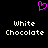 A black background displays a pink pixelated heart symbol above two identical white text blocks reading "White Chocolate" in a retro digital font.