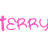 Pixelated pink text spelling 'TERRY' on a white background with visible dithering and anti-aliasing effects.