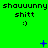 Green background with repeated text and emoticons, featuring animated blue symbols that change position over time.