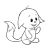 Pixelated grayscale icon of a small creature with large black eyes, rounded head, and curved tail-like appendage.