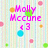 Pixelated image with pink text 'Molly McCune' and '13' over pastel striped background with scattered colored dots.