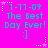 A bright pink background displays repeated text and symbols in cyan and white, with a static layout of three and three