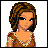 Pixelated character portrait with brown hair and a brown dress, set against white background; adjacent purple displays text 'Arnie' and message count
