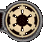 Circular metallic icons with star and oval shapes in gold, brown, and dark gray tones arranged in a