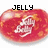 Three red jelly bean-shaped icons with white text labels above each, displaying 'JELLY', 'BELLY', and 'ROCK' respectively, each featuring a white jellyfish outline on their surface.