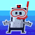 Pixelated character with gray body, red goggles, and black limbs stands against blue water background holding yellow fish.
