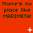 Red background with repeated dark green text 'There's no place like MARIMETA!' and animated white pixel symbols changing across frames.