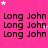 A static image with a bright pink background featuring repeated 'Long John' text in black, scattered white and pink stars, and a gray rectangular overlay in the bottom-right corner.