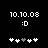 Black background displays white pixelated text '10.10.08', ':D', and five heart symbols with one gray heart, showing animation where the gray heart shifts position between frames.