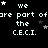 Pixelated text repeats 'we are part of the C.E.C.I.' with scattered stars on a black background, showing animation changes in star positions across frames.