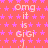 A static image with a pink star-patterned background and repeated text "Omg it is Gigi :)" in light pink, with a gray rectangle in the bottom-right corner.