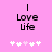 Pink background with black text 'I Love life' and five white plus signs below, where the third sign is light pink in one frame.