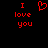 Red pixelated text and heart symbol on black background, with text reading 'I love you' in two identical arrangements.