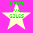 Four identical pixelated star icons with green text on a pink background, each displaying 'RENEE loves GILES' in blocky font.