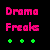Pixelated text 'Drama Freaks' in bright pink on black background with three green plus signs below.