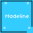 Blue square icon with white pixelated text "Modeline" and four white X-shaped corner markers, featuring a black pixelated heart in the bottom-right corner of the top-right