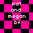 Pixelated text 'kat and megan bf' appears on a black-and-pink checkered background with diamond-shaped patterns.
