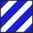 Four blue and white diagonal striped arranged in a with a gray on the right