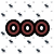Three circular icons with white centers and brown outer rings on a white background with scattered dark gray dots.