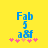 Blue text 'Fab 5 a&f' on yellow background with pink and orange star-like shapes below, two identical frames side-by-side.